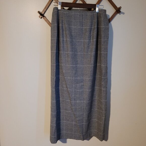 VINTAGE Saks Fifth Avenue Wool Wrap Gray Window Pane Skirt SZ 10 - Picture 4 of 5
